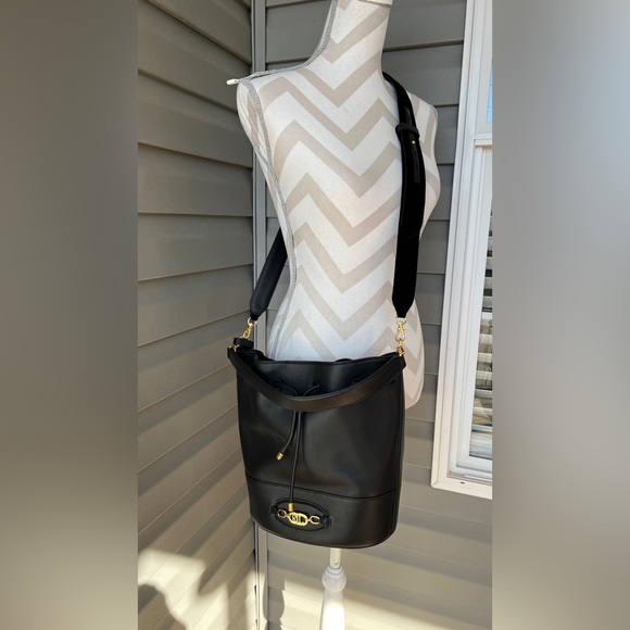 Ralph Lauren Lauren Black Andie Large Leather Drawstring Bucket Bag